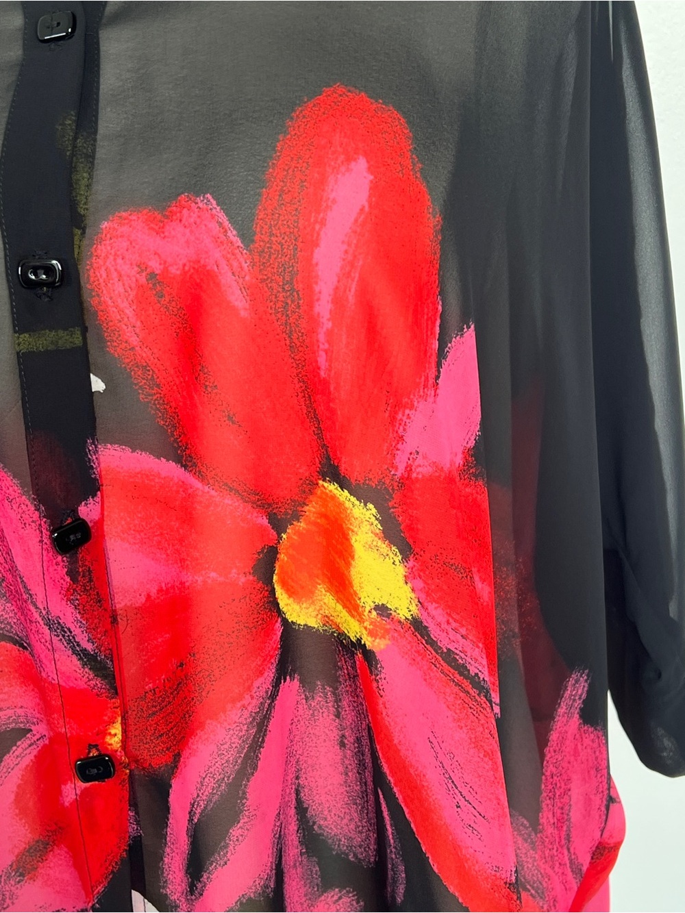 EUC! IC By Connie K Black and Red Floral Sheer Georgette Tunic Top Size XL - Picture 4 of 8